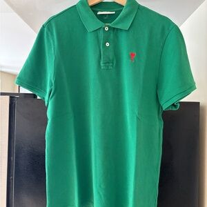 Ami Green Polo Shirt with Red Logo